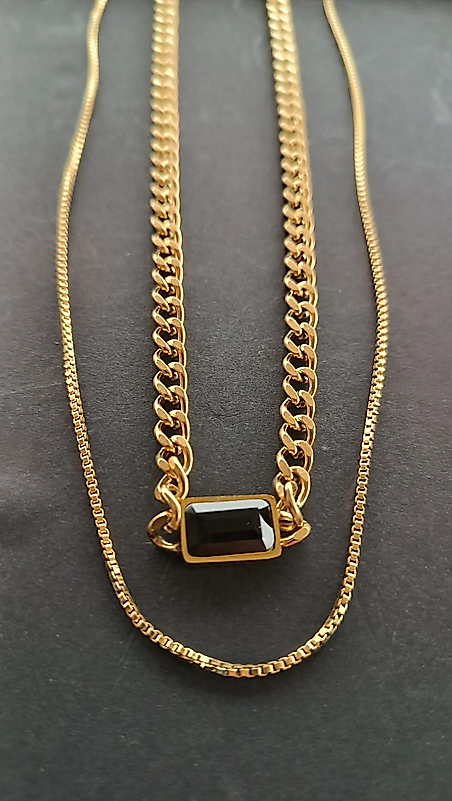 Siyah Taş İkili Kolye