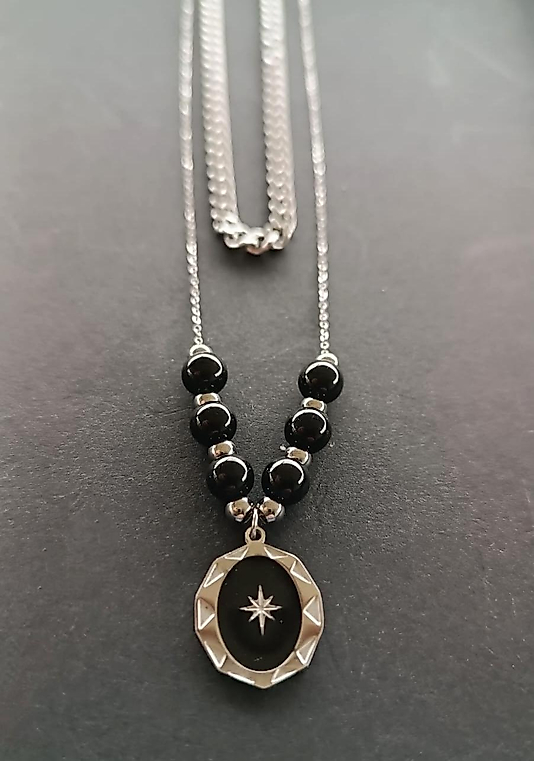 İkili Siyah Taş Kolye